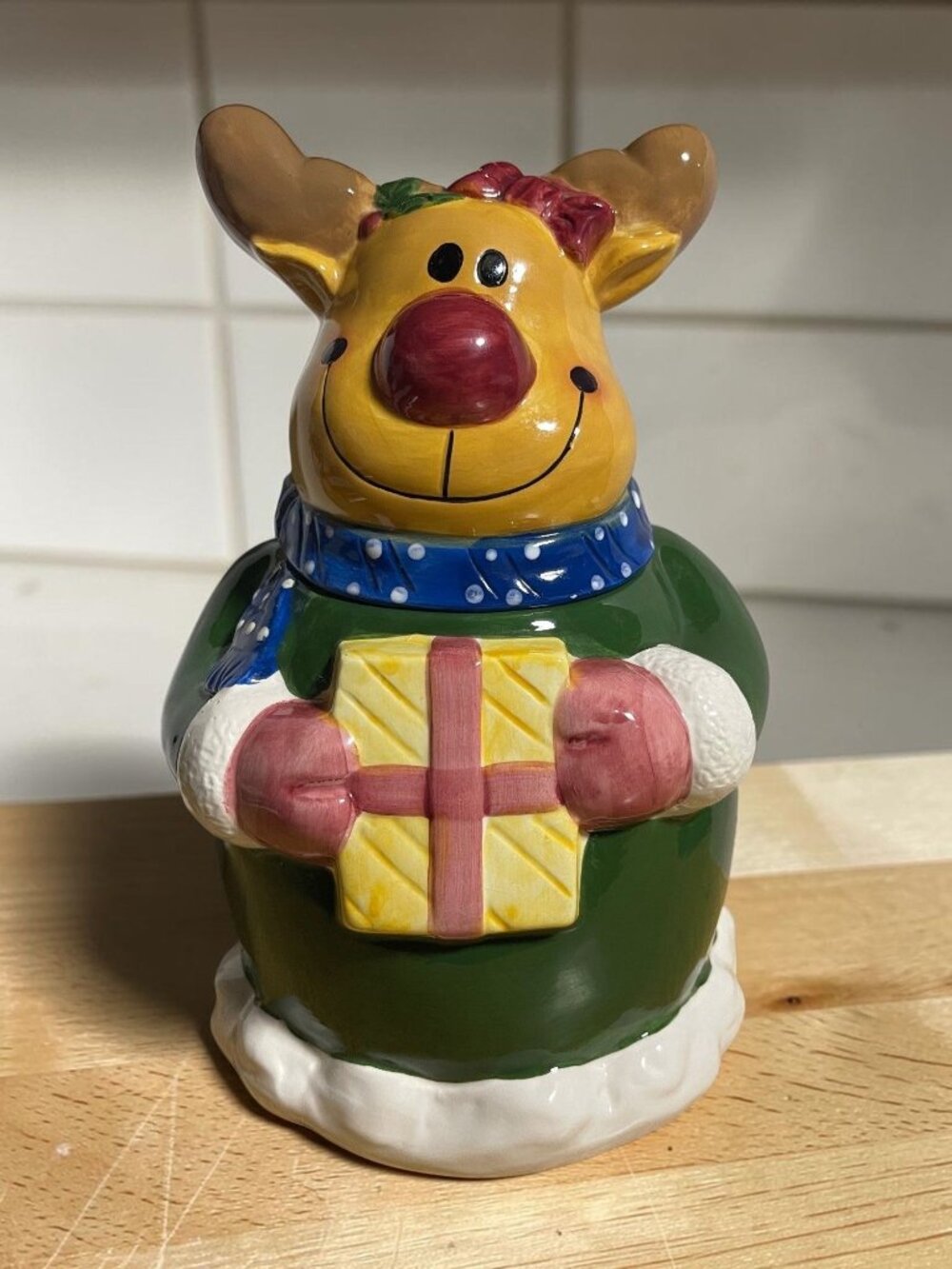 Gibson Everyday Reindeer Joy Cookie Jar Festive Ceramic Christmas Holiday Decor
